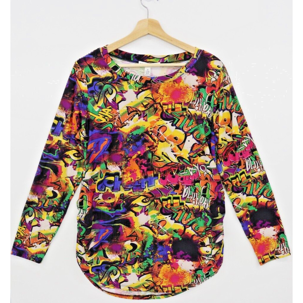 Eye Candy Long Sleeve Shirt Top Women's Size 2X Graffiti Print Gathered Sides